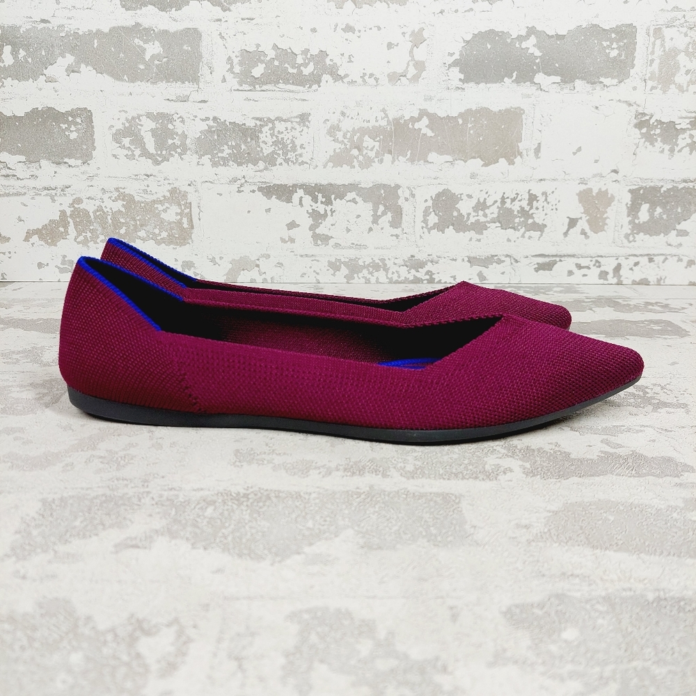 New Rothy's The Flat Burgundy Knit Pointy Toe Slip On Loafers F874 - Picture 3 of 8